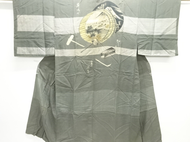 JAPANESE KIMONO / ANTIQUE MENS JUBAN / SILK / SCENERY